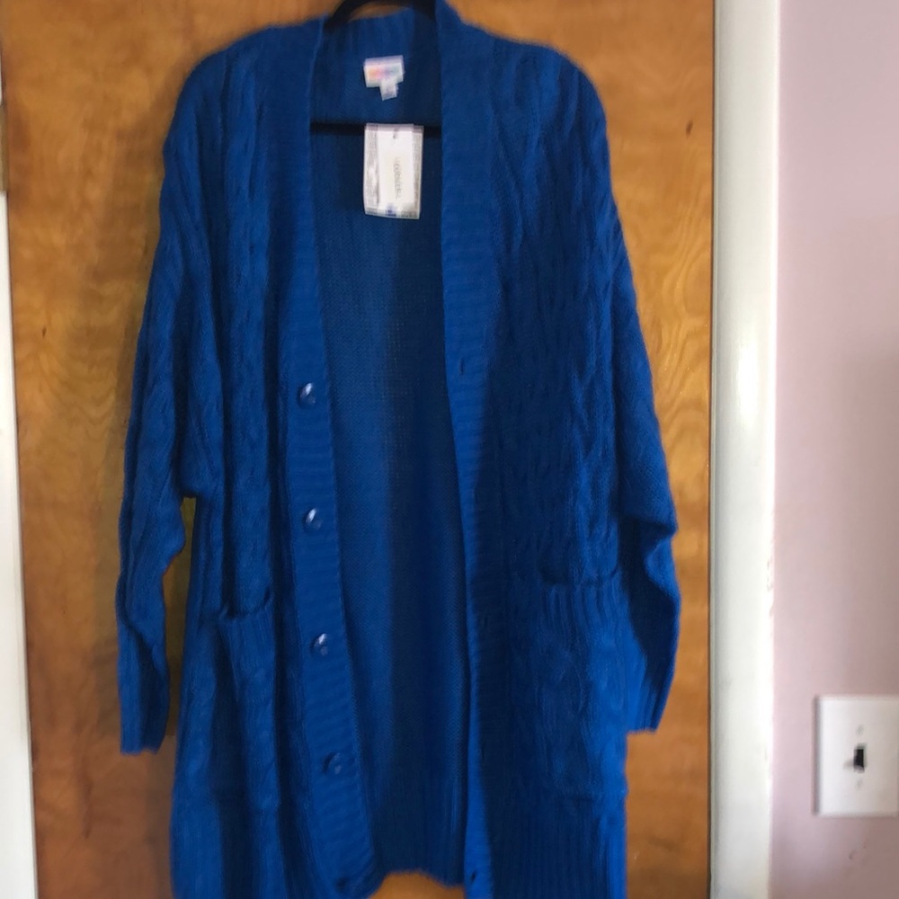 LuLaRoe Cobalt Blue Cable Knit Button Cardigan